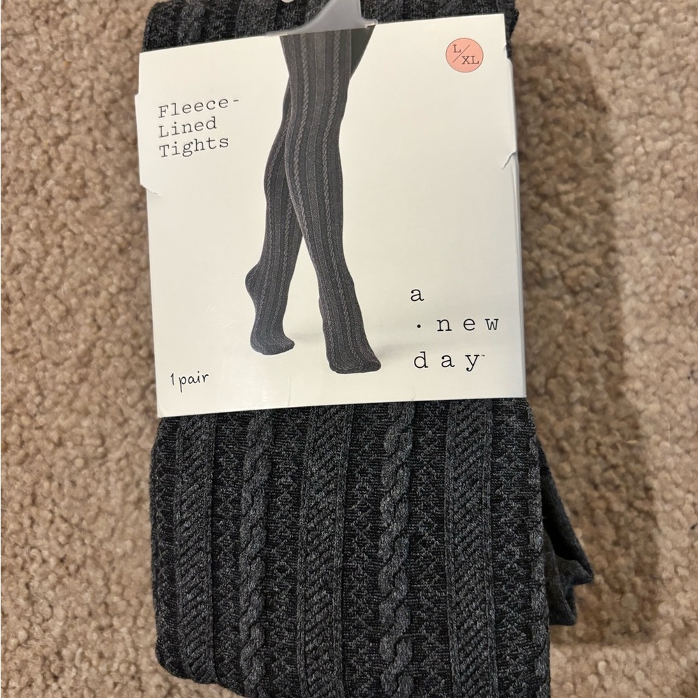 a new day Charcoal Cable Knit Fleece-Lined Tights